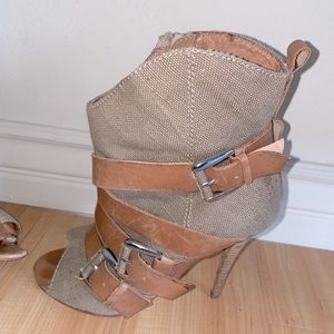 Leather peep toe ankle boots